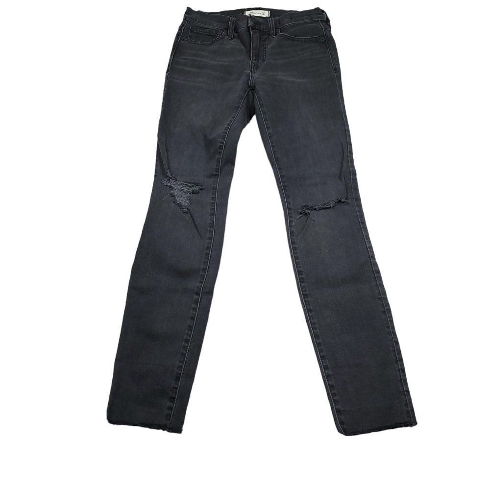 Madewell 9" Mid High Rise Skinny Jeans Ripped Distressed Size 25 Black Sea H2230